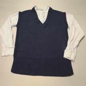 Loft V Neck Sweater Vest Womens XS Ruffled‎ Collar Knit Layered Preppy Academia